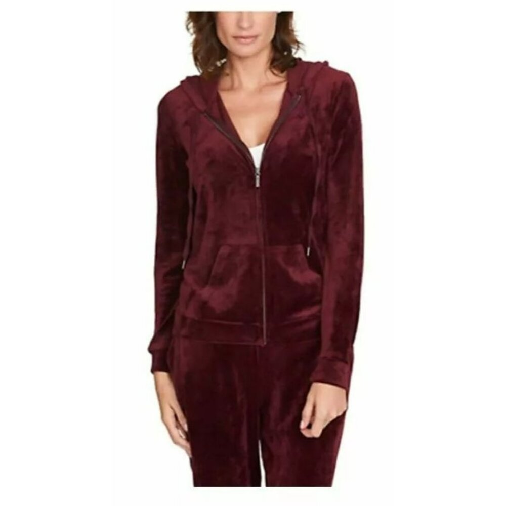 Gloria Vanderbilt Burgundy Velour Zip Hoodie